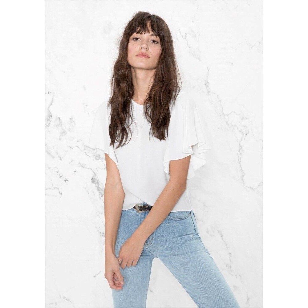 & OTHER STORIES Los Angeles Atelier White Flutter Sleeve Blouse